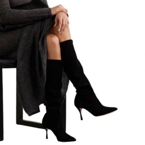 VERONICA BEARD Lisa Tall Black Pointed Toe Leather Boots Knee High New 7.5 - Picture 2 of 9